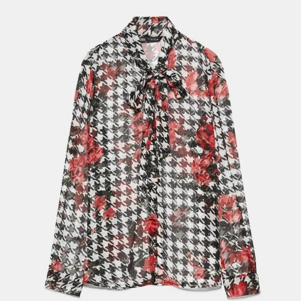 ZARA PRINTED TIED MULTICOLOR LONG SLEEVE BLOUSE